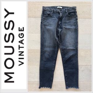Moussy Vintage Womens Black Destroyed Raw Hem Denim Skinny Crop Jeans
